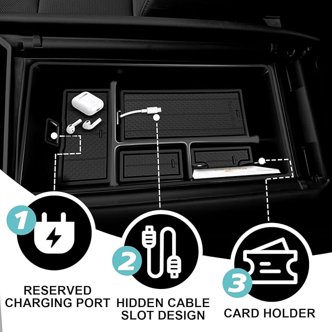 BestEvMod Center Console Organizer Compatible with Hyundai Ioniq 9 2026+ Interior Accessories Armrest Tray Storage Box ABS Material with PVC Trim