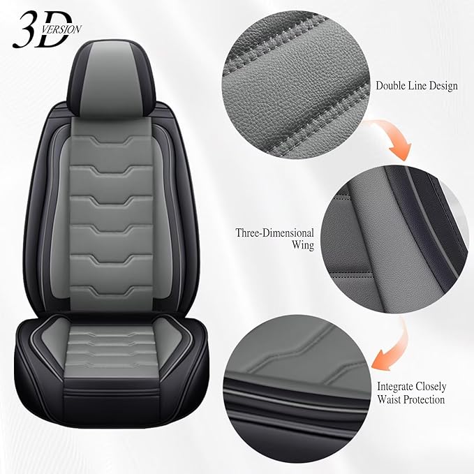 DISUTOGO Seat Covers Fit for NV200 2016-2020 Front Seat Covers Faux Leather Car Seat Covers Breathable Waterproof Car Seat Protector (2 Seats, Black&Grey)