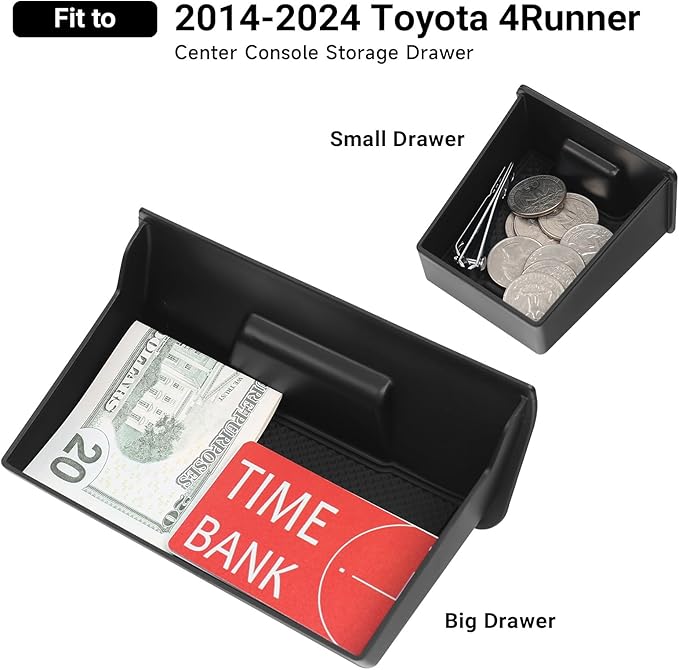 Hellet Center Console Organizer Storage Drawer Compatible with Toyota 2014-2020 2021 2022 2023 2024 4Runner Interior Accessories 2-piece Set Storage Box Insert Organizer Tray