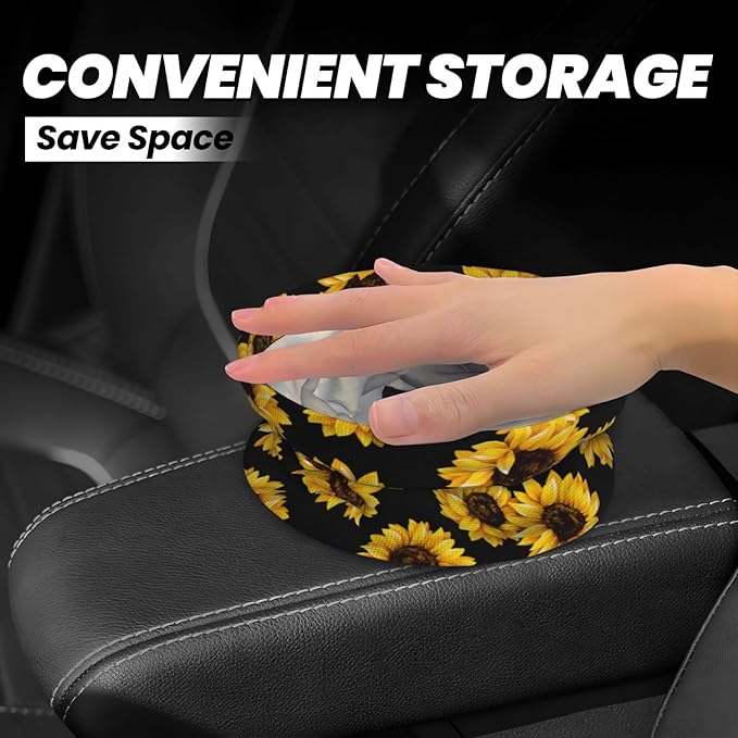 Sunflower Car Trash Can,Car Accessories Waterproof Car Organizer Foldable Portable Trash Bin Can Be Hung on The Back Seat Garbage Can for Various Cars