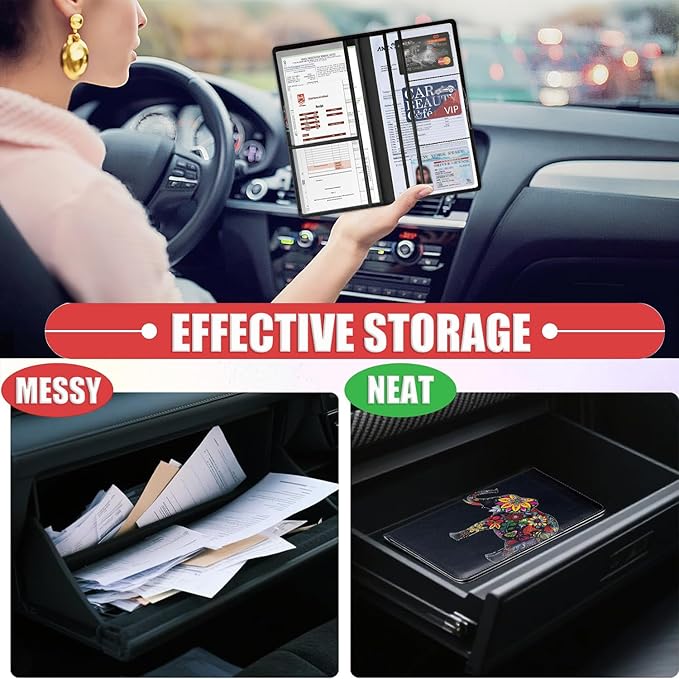 Car Registration and Insurance Card Holder for Women Men, Waterproof PU Leather Glove Box Car Organizer with Magnetic Shut, Vehicle Document Holder for Driver License,Cards, Elephant Sunflower