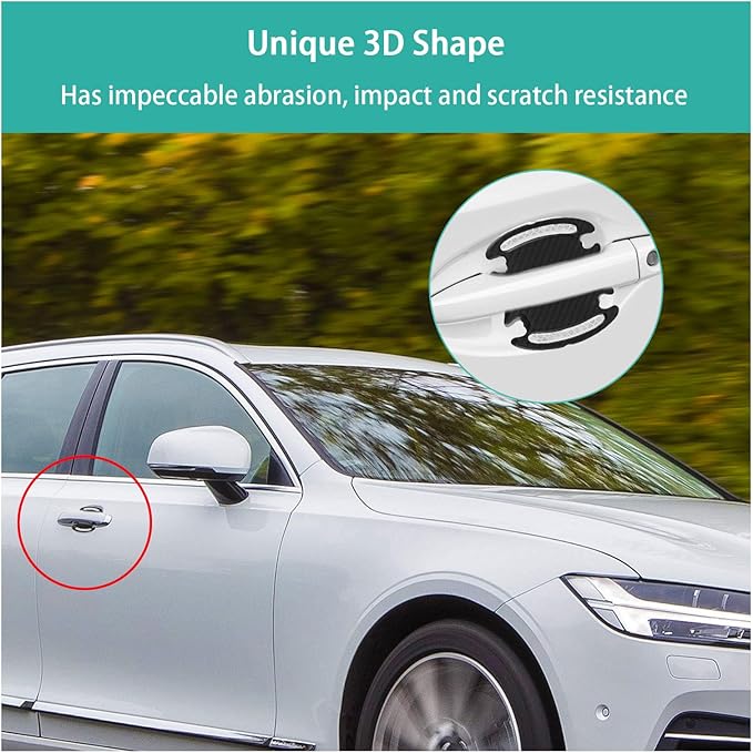 Augeny 4 Reflective Stickers, 3D Carbon Fiber Door Handle Guard, Anti-Scratch Bowl Protective Film for Most Cars (White)