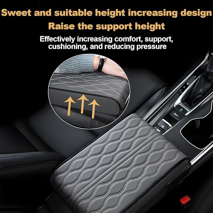 Car Center Console Cover, Leather Waterproof Vehicle Armrest Box Pad, Memory Cotton Comfortable Automotive Interior Seat Box Cushion Protector Accessories, Universal for Most Cars (Gray)