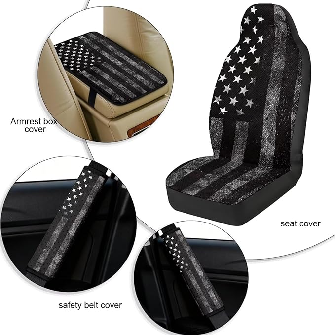 Qeluxign American Flag Car Accessories Set for Women Center Console Armrest Pad Seat Belt Cushion Universal Car Accessories for SUV Van Truck
