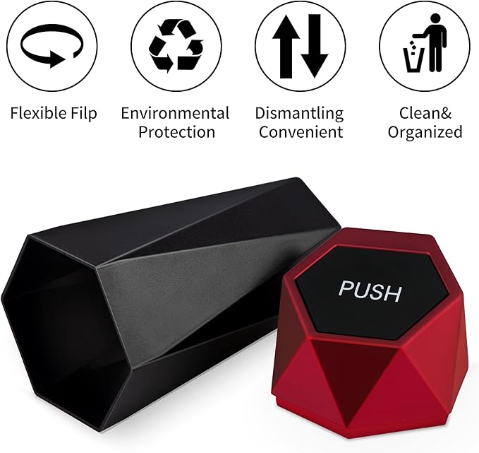JUSTTOP Car Trash Can with Lid, Mini Diamond Design Portable Trash Can, Plastic Material and Multipurpose Organizers for Car,Home,Office(Red)