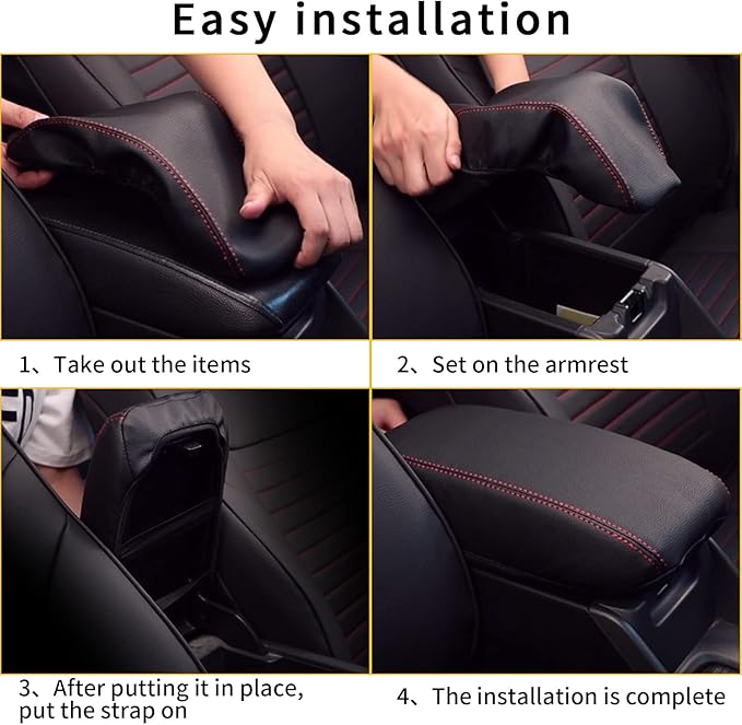 AOMSAZTO Console Covers for 2011 2012 2013 2014 Sonata Armrest Covers for Sonata Black with Red Stiches