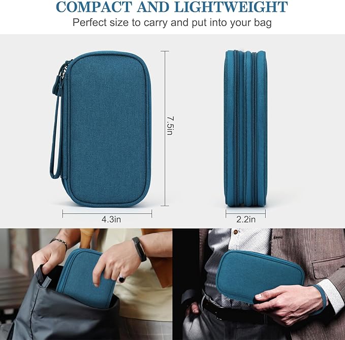 FYY Electronic Organizer, Travel Cable Organizer All-in-One Storage Bag Pouch Electronic Accessories Carry Case Portable Waterproof Double Layers for Cable, Cord, Charger, Phone, Earphone Green