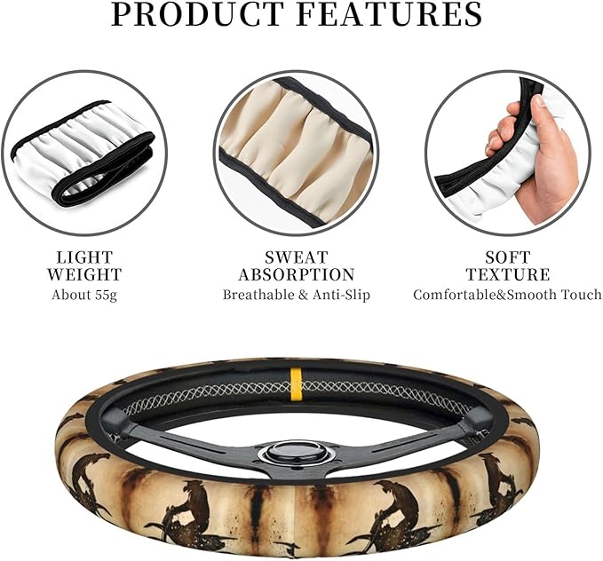 Motorcross Racing Neoprene Steering Wheel Covers Women Men Car Accessories, Universal 15 Inch Fit Auto, Suvs, Truck