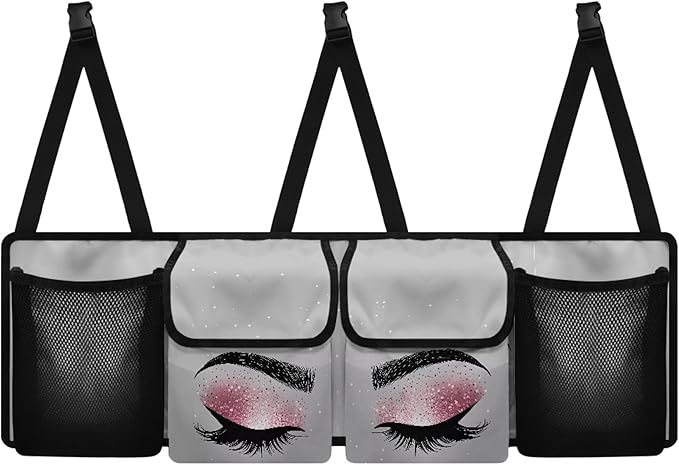 CLOHOMIN Eye Lash Trunk Organizer for Car Women Collapsible Car Organizers and Storage with 4 Pockets Hanging Back Seat Organizer Gray Car Storage Accessories Interior