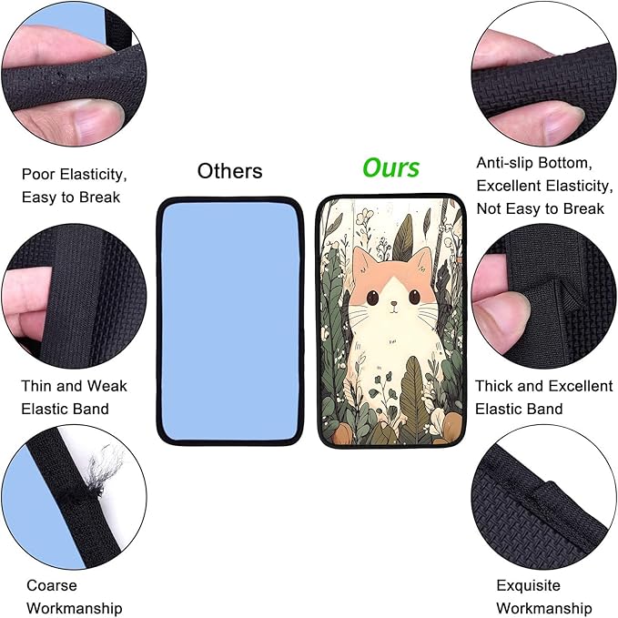 JANENFNA Car Armrest Cover Pads Universal Fashion Cute Auto Center Console Armrest Cover Pad with 2PCS Car Coasters Soft Waterproof Car Armrest Seat Protector for Women,Cute Cat in Flowers