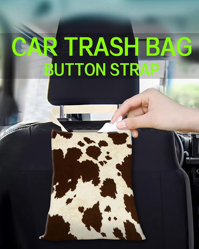 ANKVRP Car Garbage Can, Hanging Car Trash Can Bag for Back Seat Organizer, Retro Cow Print