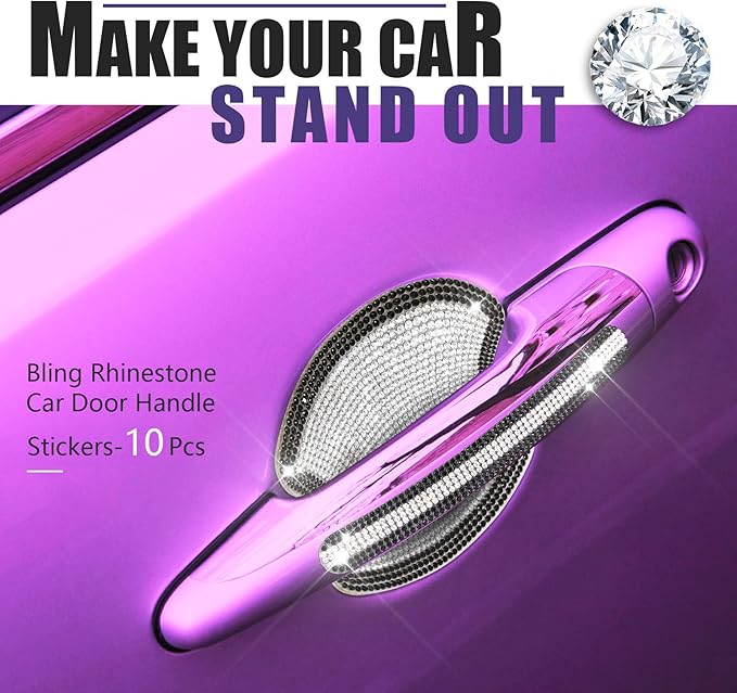 Frienda 10 Pieces Bling Car Accessories for Women Bling Car Door Handle Protector Door Handle Covers for Car Rhinestone Car Bowl Protector Accessories Women Stickers(Black White)