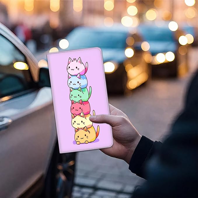 Car Registration Holder, Waterproof PU Leather Vehicle Card Document Glove Box Organizer, Women Interior Auto Accessories Case for Cards, Driver License Car Insurance Holder, Gay Pride Cats Pattern