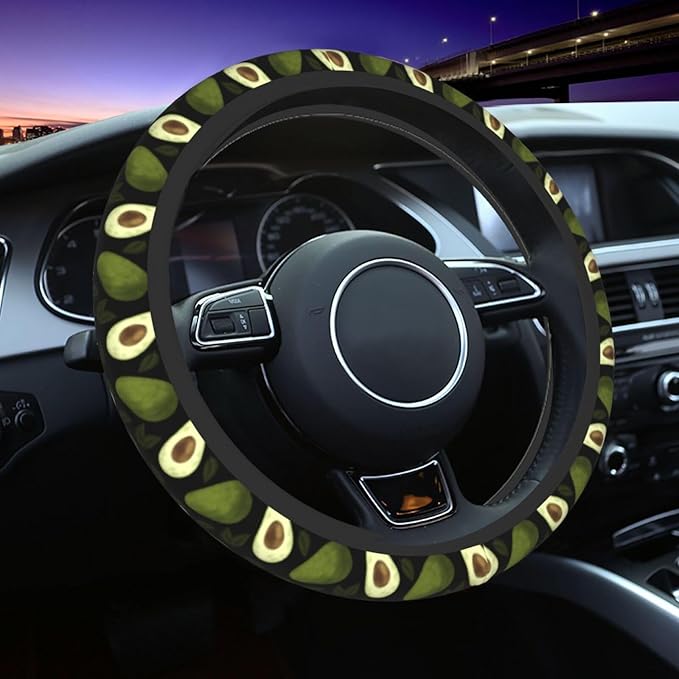 Avocado Steering Wheel Cover With 2 Car Coasters Non Slip Neoprene For Women Men Universal 15 Inch