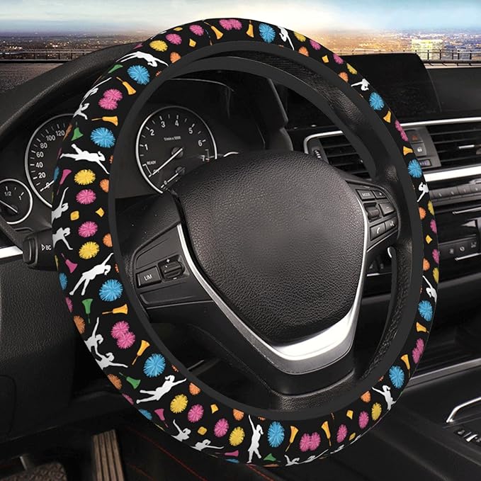 Neoprene Steering Wheel Cover Bullhorns-Pompoms-Cheerleaders Pattern Car Steering Wheel Cover Universal Fit for Most Cars