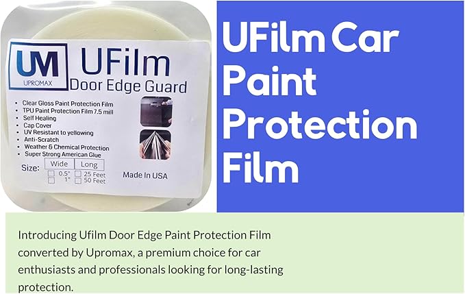 Ufilm Door Edge Protector PRE-Cut Guard Scratch Paint Protection Film with Strong American Glue Clear and Black Universal Car Truck (1 in x 50 ft)