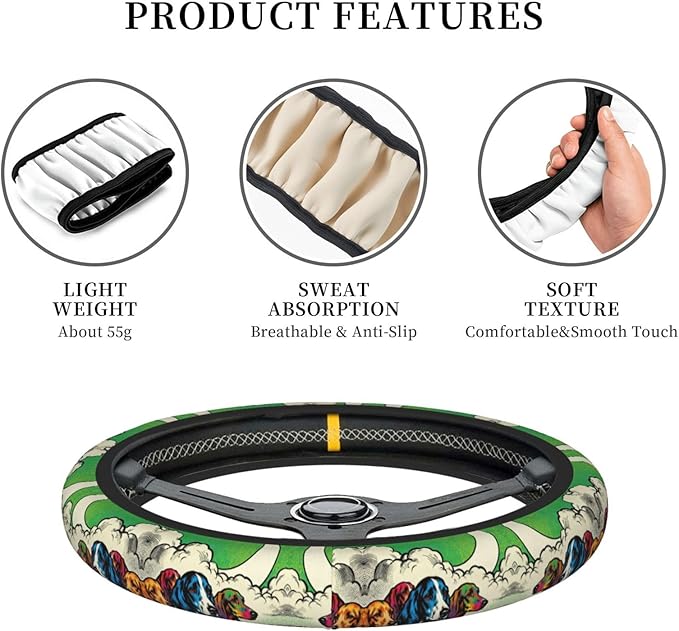 Cocker Whippet Dog Neoprene Steering Wheel Covers Women Men Car Accessories, Universal 15 Inch Fit Auto, Suvs, Truck