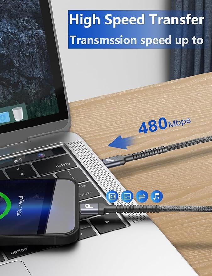 Extra Long USB C to USB C Cable 15FT, 100W USB C Cable Fast Charging, Upgraded Extra Durable Braided USB C Cord for iPhone 17 16 15 Pro Max, MacBook Pro, Samsung Galaxy S10 S9 Plus, LG and More-1Pack