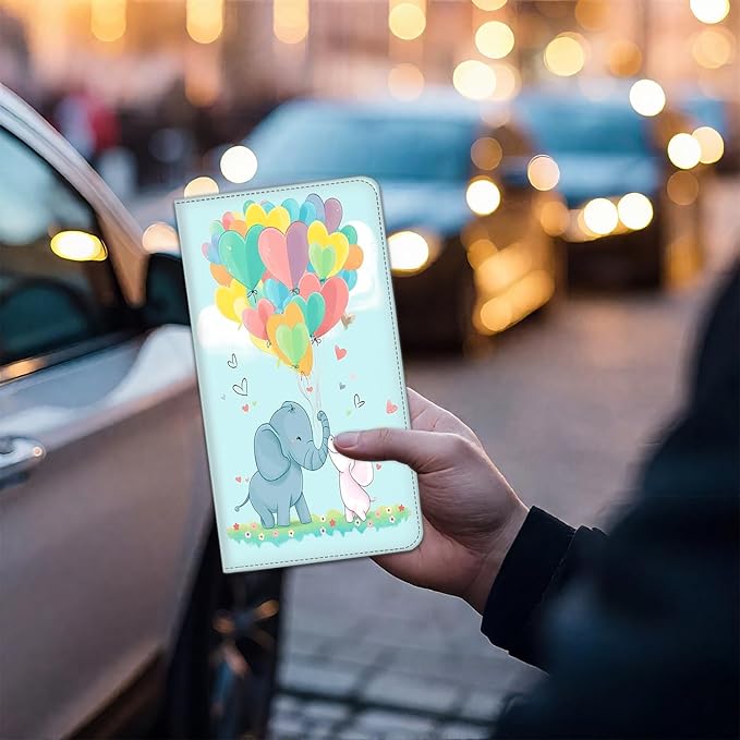 Car Registration Holder, Waterproof PU Leather Vehicle Card Document Glove Box Organizer, Women Interior Auto Accessories Case for Cards, Driver License Car Insurance Holder, Cute Cartoon Elephant