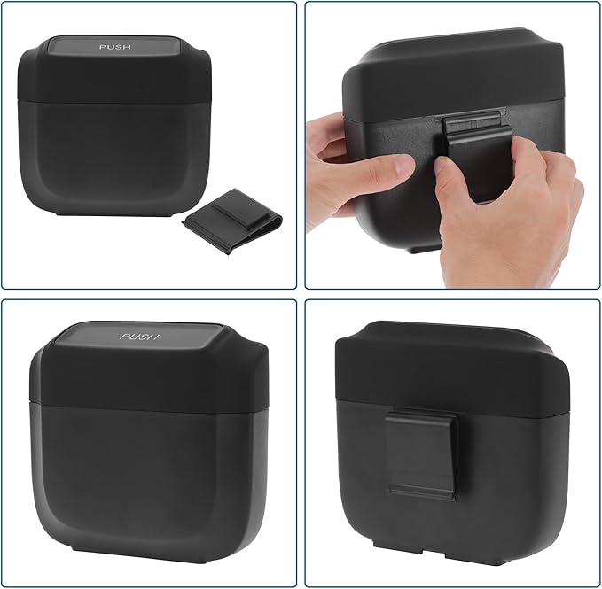 Car Trash Can Hanging 6.3" Length 2.4" Width 5.9" Height Trash Bin Plastic Black 1 Set