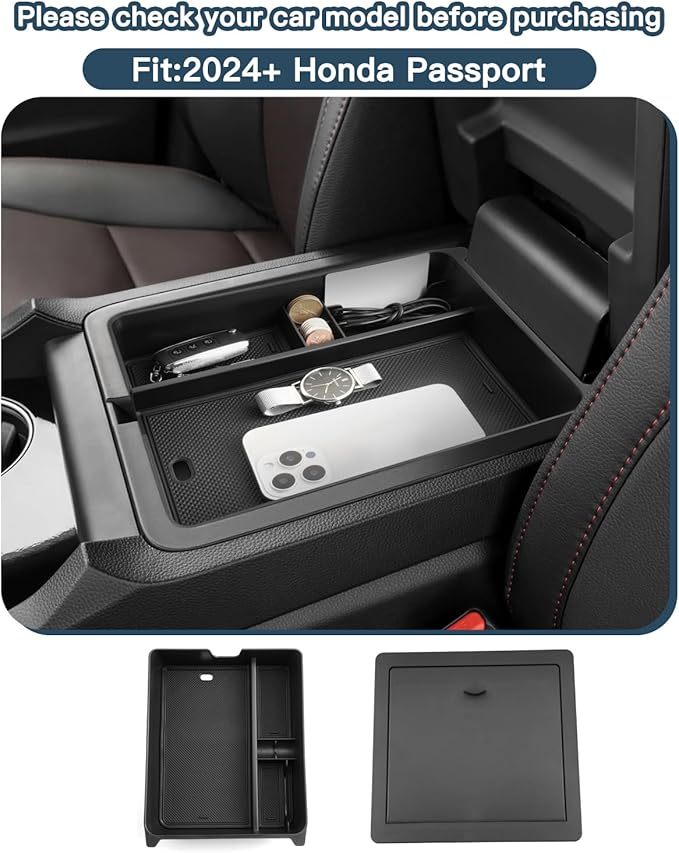 Ruiya 2026 Passport Center Console Organizer,for 2026 Honda Passport Accessories Armrest & Hidden Console Glove Tray Compatible with 2026 2025 2024 Honda Passport RTL/TrailSport/TrailSport Elite