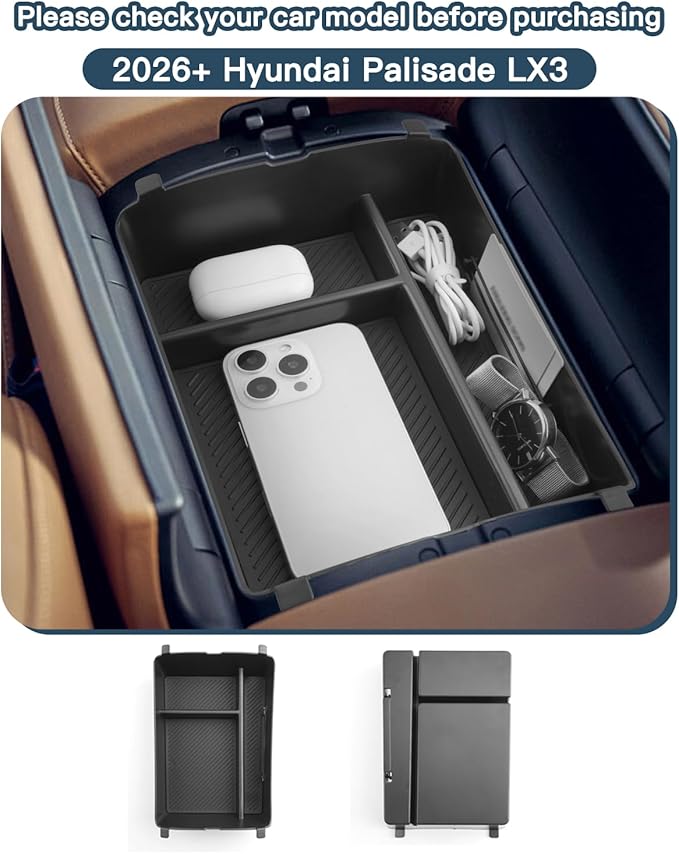 Ruiya 2026 Palisade Center Console Organizer for Hyundai Palisade 2026 Accessories ABS Material Upper Layer Armrest Console Organizer Compatible with 2026 Hyundai Palisade Calligraphy