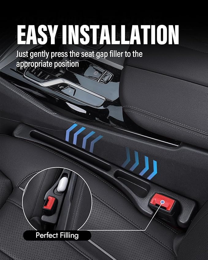 FOLUMAD Car Seat Gap Filler, 2 Pack No-Drop Seat Side Gap Seam Filler Organizer with Phone Holder, Universal Fit Fill The Gap Between Seat and Console, Perfect for Car SUV Truck Black