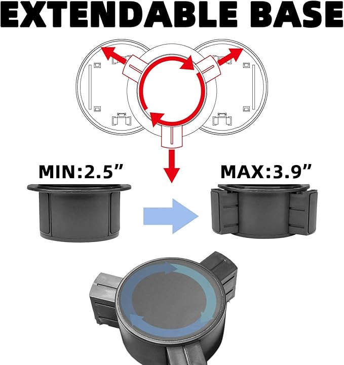 Car Cup Holder Extender with Adjustable Mounting Base - Cup Slot 1-2 Splitter Expander Organizer Fits Vehicle Boat Truck RV Holds Standard Drinks Water Bottles