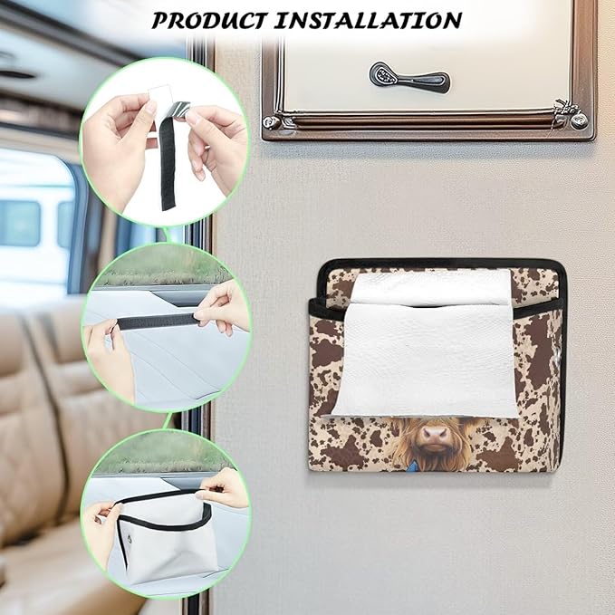 Highland Cow Universal Car Side Pocket Organizer, Car Pocket Pouch for Cars Seat, Door, Window, Console, Multifunctional Cars Organizer Accessories for Phone Sunglasses Keys Cards