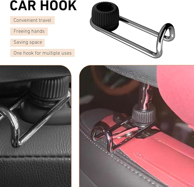 Cuymoap 2 PCS Car Headrest Hooks, 10 KG Load Bearing Anti-slip Hanging Hanger, Rotatable Hidden Storage Hook, Universal Multifunction Seat Back Organizer for 0.47" - 0.59" Tube Diameter (Black)