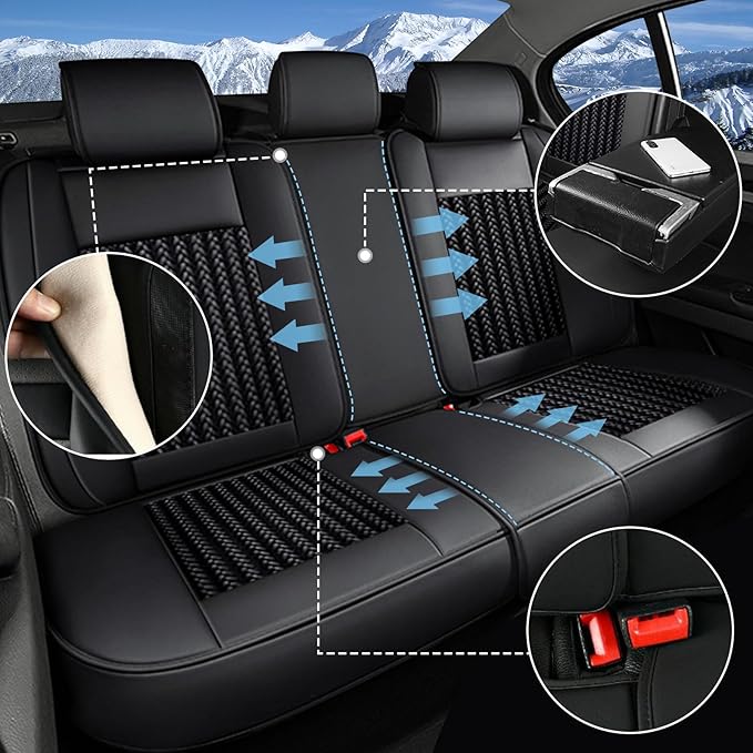 TTX LIGHTING Car Seat Covers fit for Cadillac STS 2013-2018 - Waterproof Leather & Breathable Ice Silk Automotive Seat Protectors Full Set (5 Seats, Black)