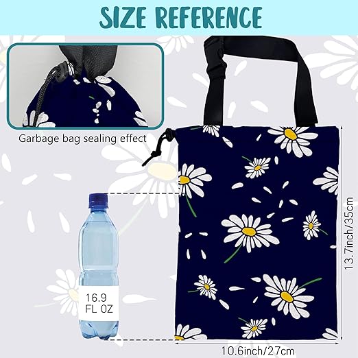 KXWQTRDD Car Garbage Bag Colorful Floral Spring Daisy Drawstring Car Trash Bag Hanging for Back Seat with Adjustable Buckle Canvas Vehicle Trash Can Easy-to-Install