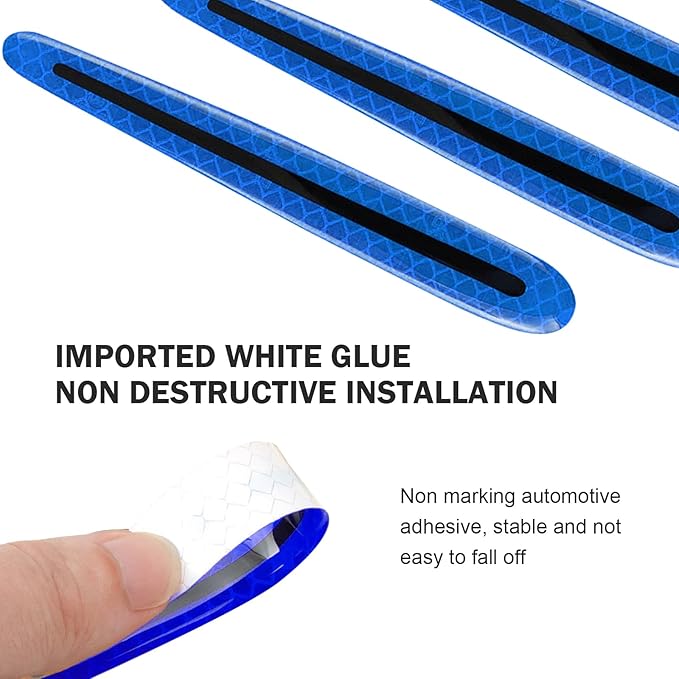 8PCS 3D Carbon Fiber Car Door Handle Protector Sticker, Universal Auto Door Handle Anti Scratch Cover Guard, Car Outdoor Safety Reflective Strips, Paint Guard Protective Films(Blue)