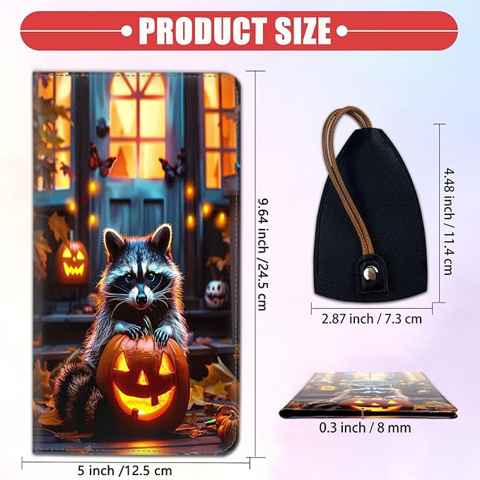 Car Registration Holder, Waterproof PU Leather Vehicle Card Document Glove Box Organizer, Women Interior Auto Accessories Case for Cards, Driver License Car Insurance Holder, A Raccoon and Pumpkin