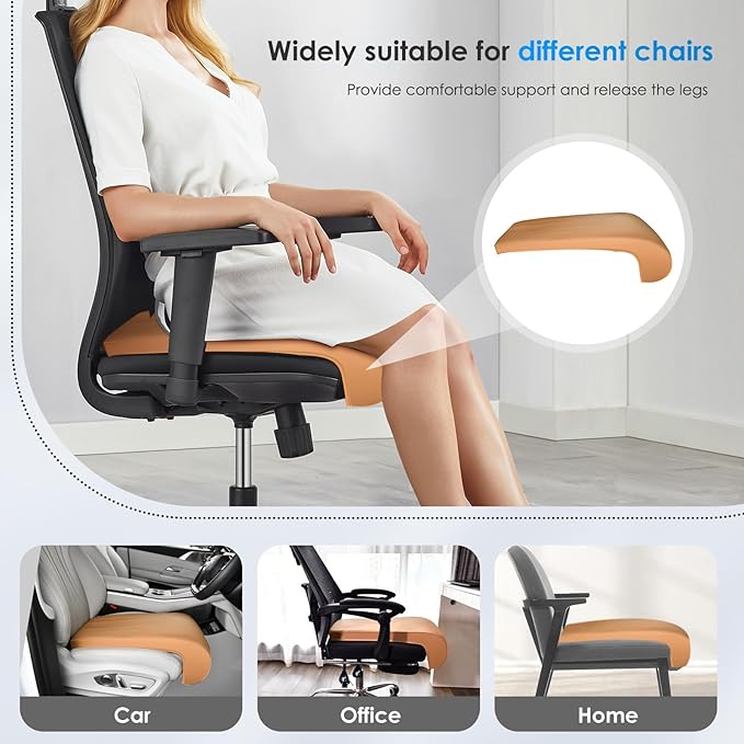 FLORICH Car Seat Extender Leg Extender Support Cushion for Driver Seats Office Chair, Leather Carseat Leg Support for Long Drivers Universal Car Seat Cushion Legs Rest Pads-Light Brown