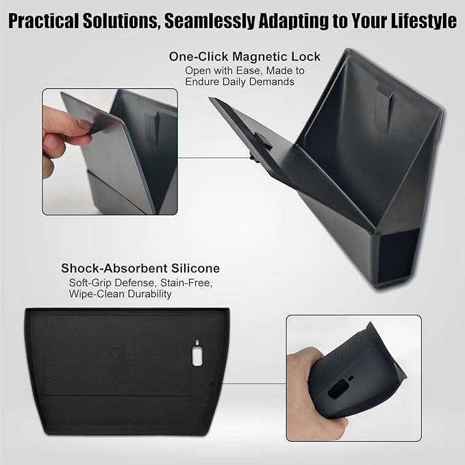 Upgraded Center Console Organizer for Subaru Forester Accessories 2025 2026, Armrest Storage Box + Silicone Cup Holder + Hidden Box + Wireless Charging Protective Pad With Non-Slip Mat 4Pcs Set, Black