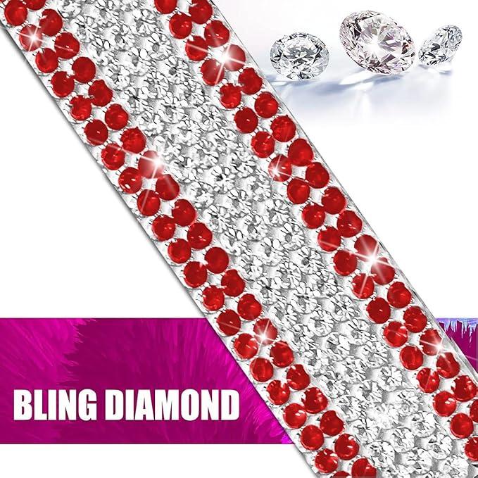 Mandark 8PCS Bling Car Door Handle Protector, Crystal Rhinestone Vehicle Door Bowl Protective Sticker, Glitter Anti-Scratch Auto Decor Decals Accessories, Universal for SUV, Sedan, Truck (Red/White)