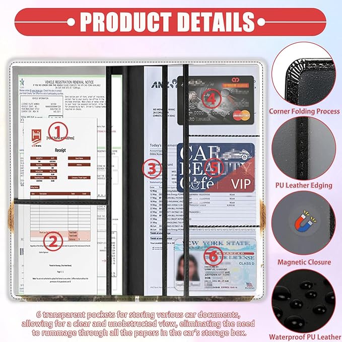 Car Document Holder with Magnetic Shut, Car Registration & Insurance Card Holder, Waterproof PU Leather Glove Box Organizer Vehicle Accessories Driver License for Women/Men, Sloth with Coffee
