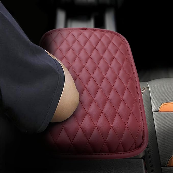 DSCARCovers Upgraded Car Center Console Cover,Microfiber Leather Car Armrest Cover Cushion with 2 Storage Bags,Universal Car Armrest Storage Box Car Interior Accessories for Most Vehicles (Wine red)
