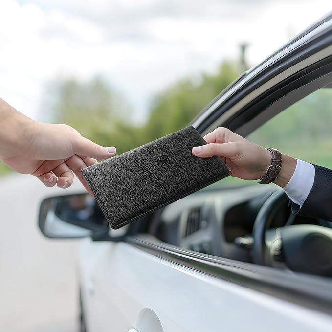 JUSTTOP 2Pack Car Registration and Insurance Holder,Car Document Holder for Cards License with Magnetic Shut,Vehicle Glove Box Car Organizer for Documents, Cards, License(Embossed leather Black)