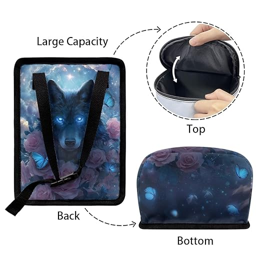Talayituse Wolf Rose Butterfly Print Car Trash Can with Lid, Leak Proof Auto Trash Bag Hanging Vehicle Garbage Can Multipurpose Storage Container for Back Seat Road Trip