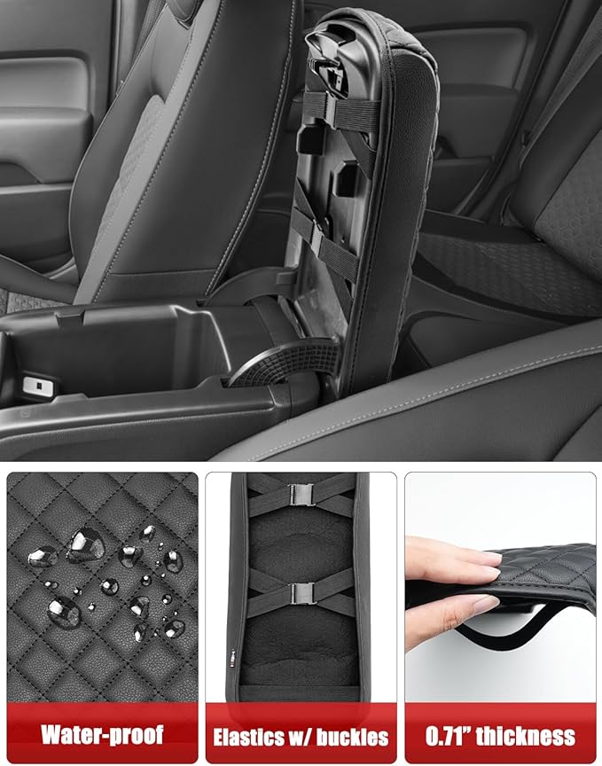KBH Center Console Armrest Cover for Chevy Colorado & GMC Canyon 2015-2022, Vinyl Leather, Arm Rest Lid Cushion Pad Protector, Interior Accessories, Anti-Scratch, Black