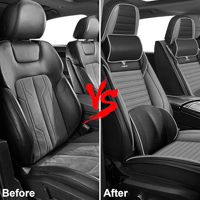 ARTIBY Seat Covers Full Set Custom Fit for Mitsubishi Outlander 2004-2025, Deluxe Waterproof Car Seat Cover, Breathable and Comfortable Leather Cushion Cover, Auto Interior Accessories (Black Gray)