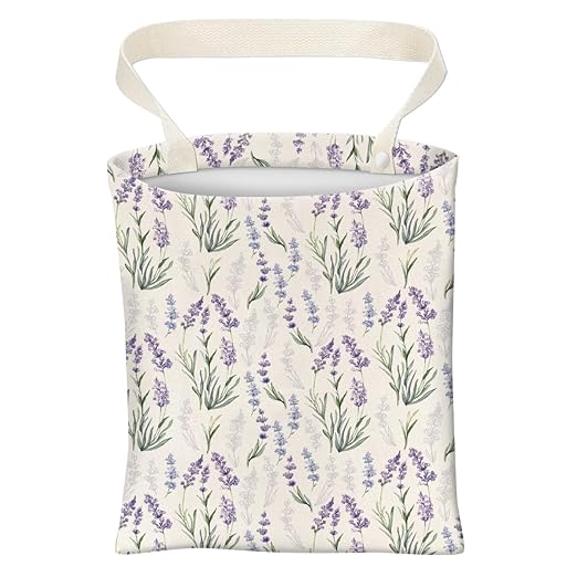 Car Trash Can, Cute Car Trash Bag, Hanging Car Organizer and Storage Bag, Trash Bin for Car Accessories, Vehicle, Travelling, Camping Watercolor White Lavender