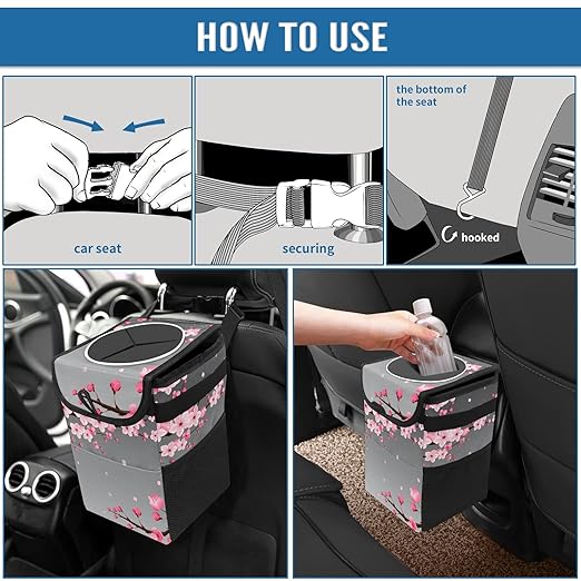 GVGHIDZ Car Trash Can – Multi-Purpose, Lightweight and Portable with Durable Water-Resistant Coating, No Installation Required, Practical and Ample Capacity, Variety of Colors.Cherry Blossom