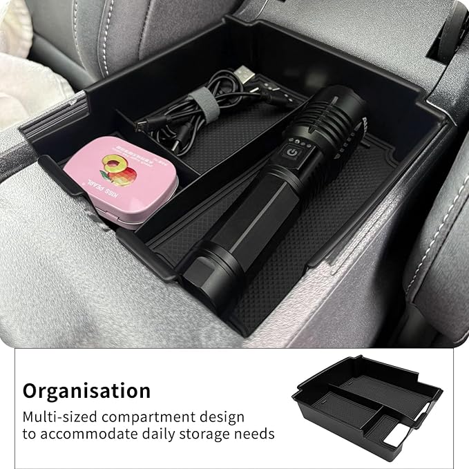 Xaido Center Console Tray Compatible with Ford Bronco 2025 4-Door Automatic Transmission, Center Console Armrest Box Organizer, Black (Not for 2-Door & Bronco Sport)