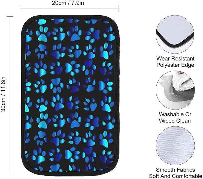 Blue Paw Print Car Center Console Cushion Pad,Waterproof Armrest Seat Box Cover Protector,Comfortable Car Decor Accessories Fit for Most Cars, Vehicles, SUVs