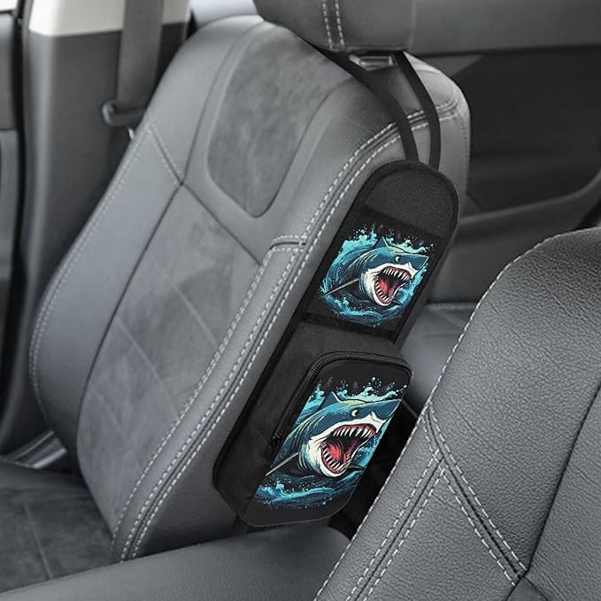 Crazy Shark Auto Seat Side Storage Hanging Bag Multi-Pocket Car Seat Side Storage Organizer Front Seat Phones, Drink, Stuff Holder for Cars, SUV & Truck