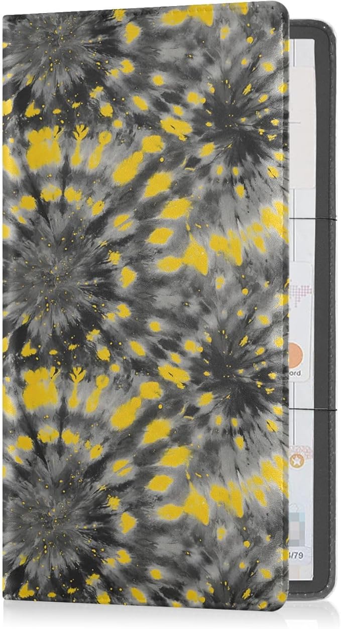 ALAZA Yellow Grey Tie Dye Car Registration and Insurance Card Holder Vehicle Glove Box Car Organizer Driver License Documents Holder Waller Case Organizers