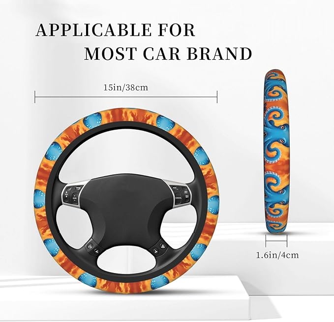 Octopus Ink Art Universal Fit Steering Wheel Cover for Car, Truck, and SUV, Durable Steering Wheel Protection